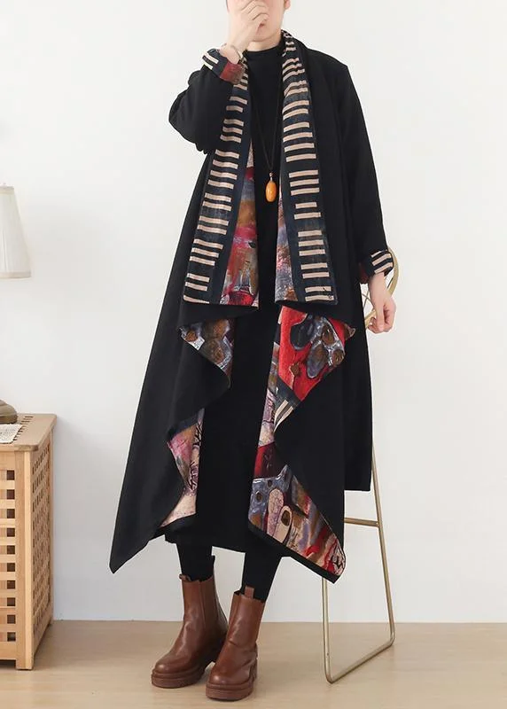 Age-reducing Style Luxury plus size clothing medium length jackets spring outwear black red patnchwork wool coat