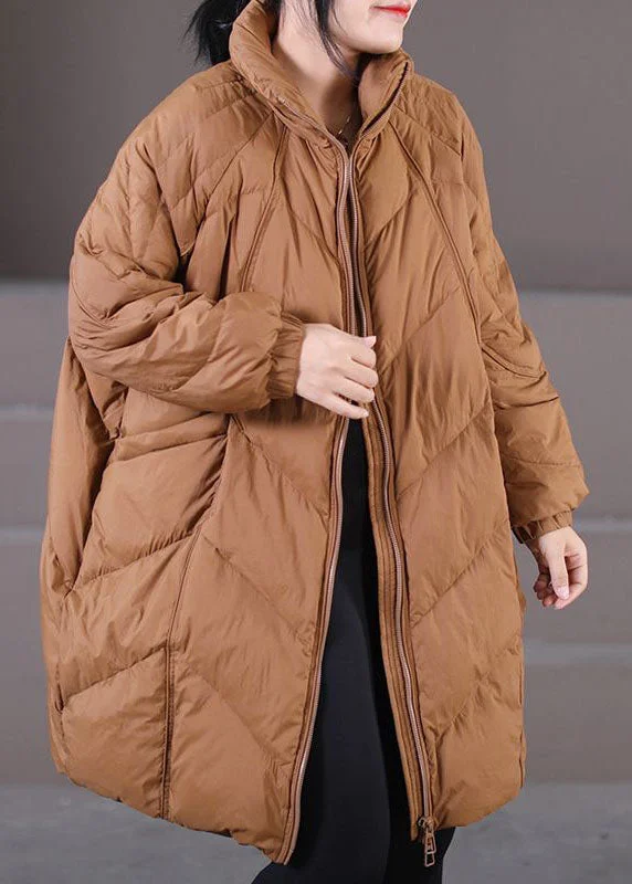 Fresh And Natural Modern Caramel Stand Collar Oversized Thick Duck Down Down Coats Winter