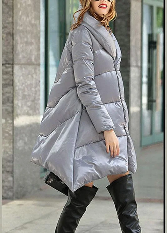 Warm Atmosphere Modern Grey asymmetrical design Thick Winter Duck Down Down Coat