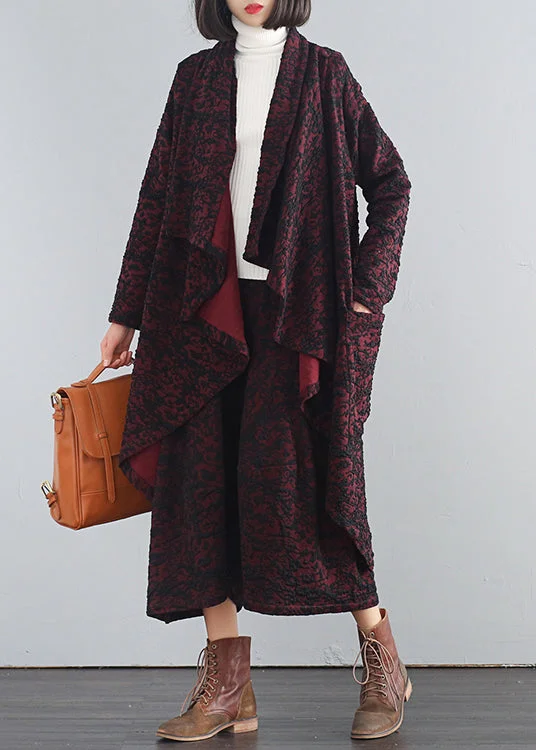 Slim Fit Modern Mulberry V Neck Print Trench Coats And Crop Pants Two Piece Set Fall