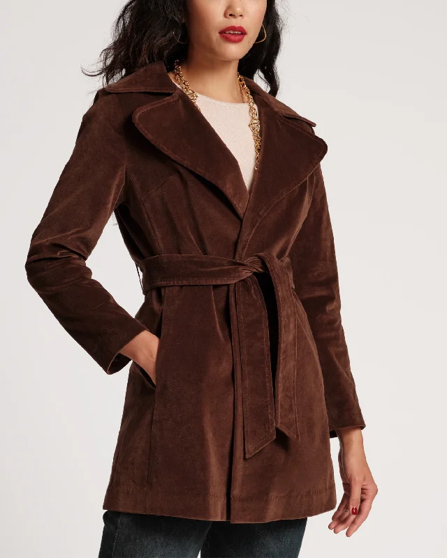 Summer Selection Sergeant Stretch Velvet Belted Jacket Chocolate