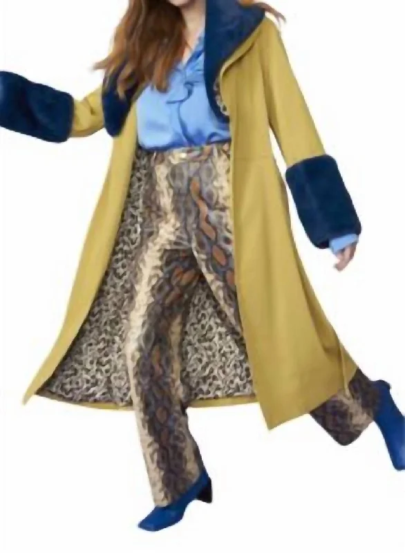 Refreshing Design Trench Coat In Blue/yellow