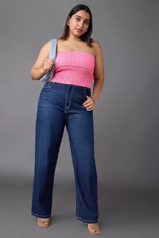 Soft Fabric Looks Timeless Blue Curve Straight Jeans