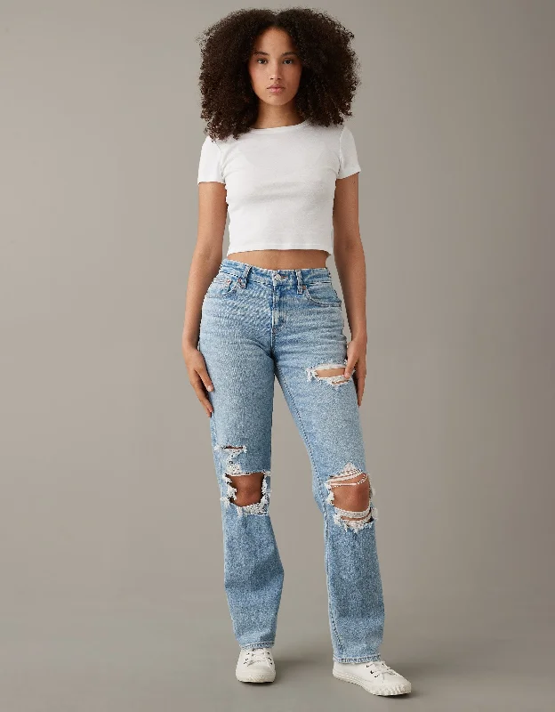 Soft Fabric Looks AE Stretch Curvy High-Waisted Straight Jean