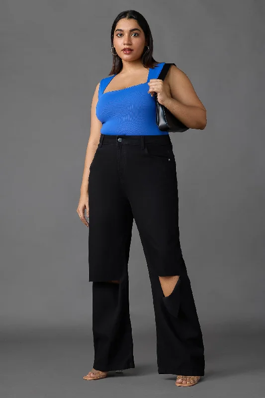Casual Choice Curve Black Box Slit Wide Leg Jeans