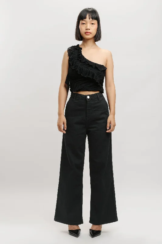 Loose Fit Black Wide Leg Jeans