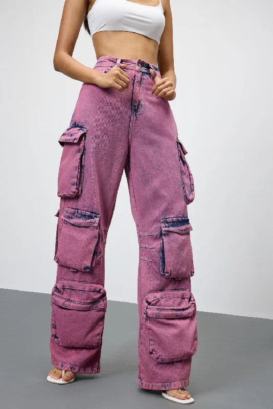 Soft Fashion Blush Denim Utility Cargo Jeans