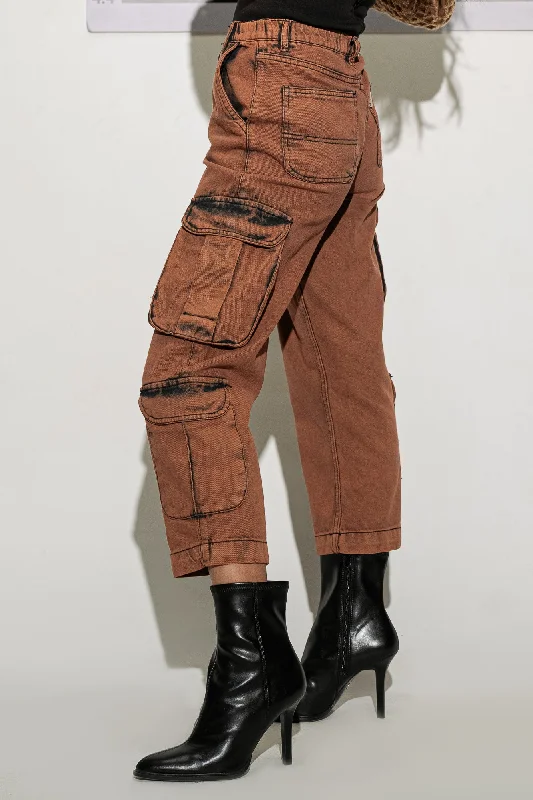 Chic Relaxation Denim Brown Washed Cargo Jeans
