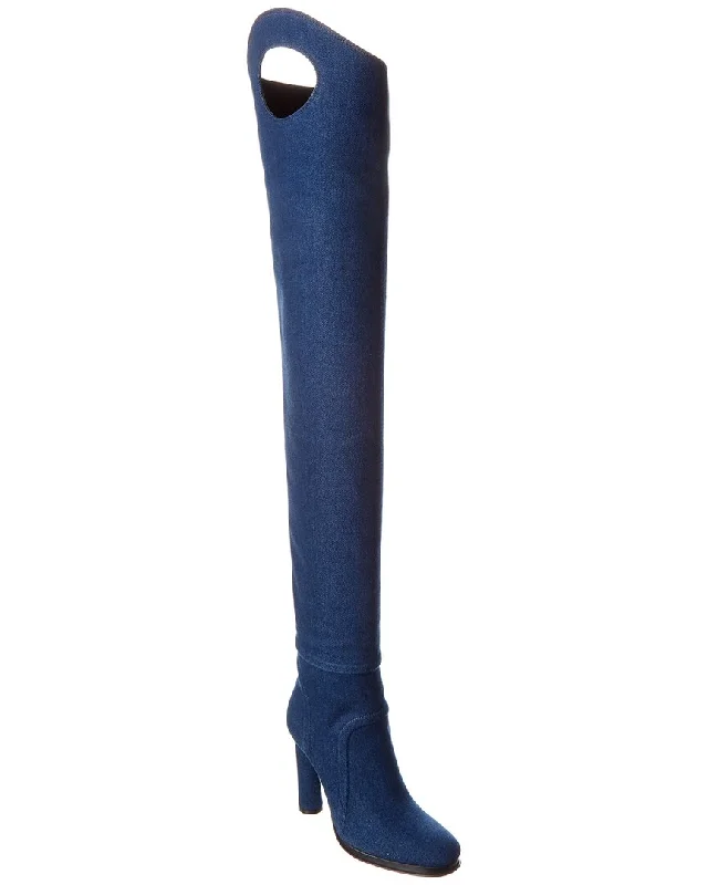 Sports Cool Burberry Wader Porthole Detail Topstitched Denim Boot