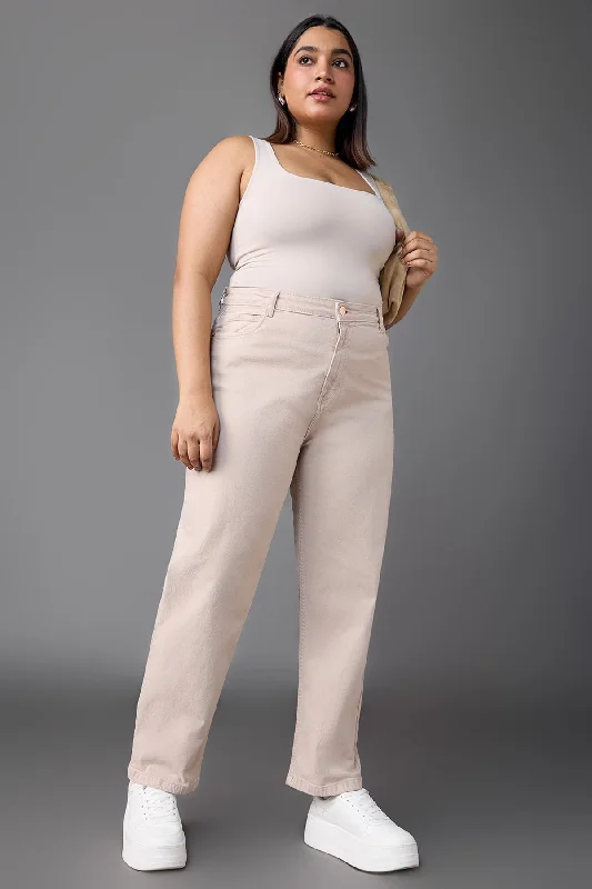 Youthful Vitality Buttermilk Beige Mom Jeans Curve