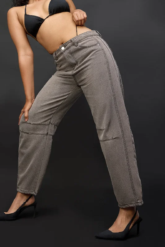 Comfortable Looks Taupe Grey Barrel Leg Jeans