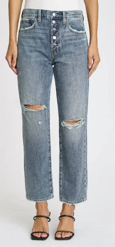 Casual And Casual Charlie High Rise Straight With Exposed Button Fly In Pulse -Distructed