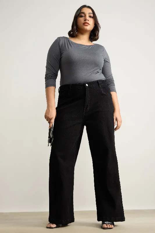 Minimal Style Coal Black Wide Leg Jeans