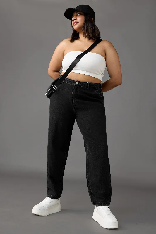 Mid-length Style Curve Soft Slouchy Fit Black Jeans