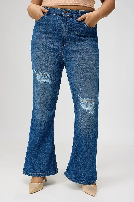 Comfortable Fitwear Curve Blue Distress Bootcut Denim Jeans