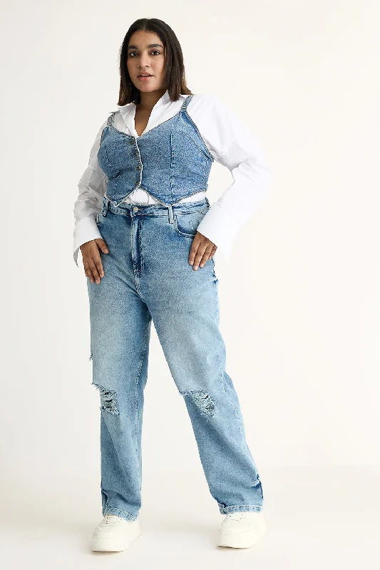 Versatile Style Delicate Dusk Distressed Curve Straight Jeans