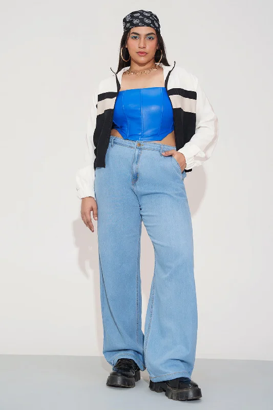 Warm Chic Outfits Breeze Blue Curve Denim Korean Pants