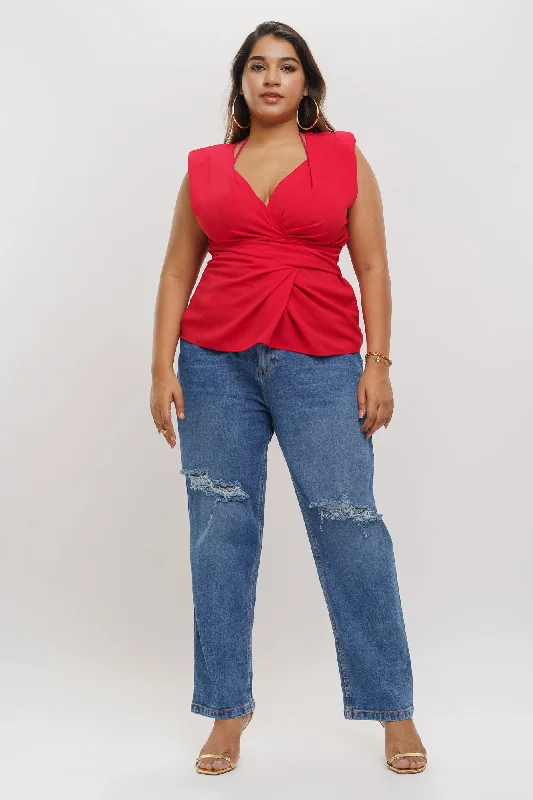 Casual Wear Elasticated Heavy Distresses Mom Jeans
