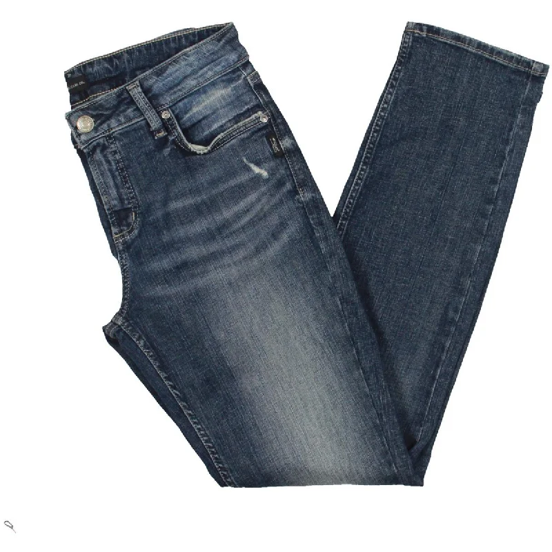 All-Day Wear Elyse Womens Mid-Rise Distressed Straight Leg Jeans