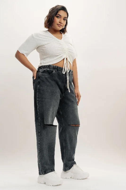 Comfortable Lounge Wear Curve Falcon Distress Stretch Mom Jeans