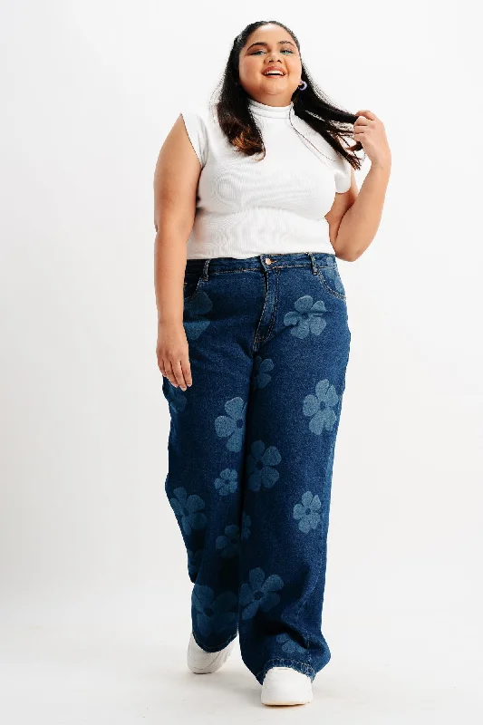 New Design Floral Stretch Straight Jeans