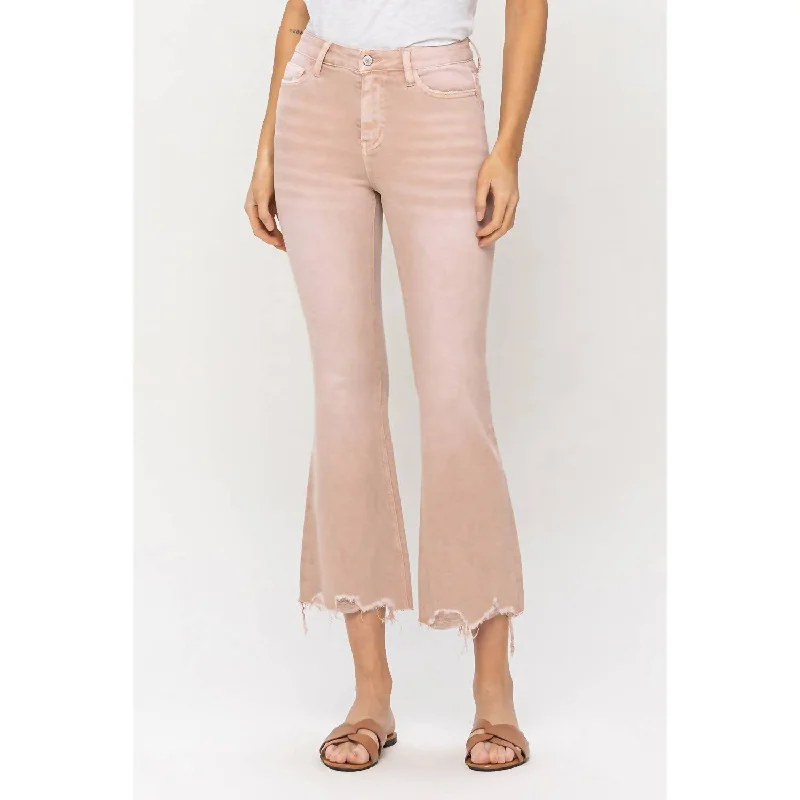 Lively And Youthful High Rise Crop Flare Jeans In Coral