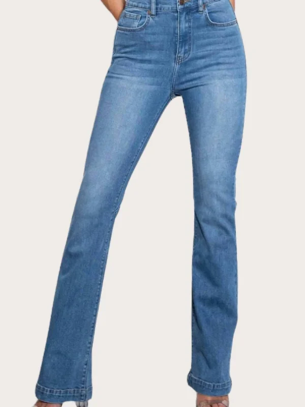 Simple Looks High-Rise Heart Back Bootcut Jeans In Medium Stone