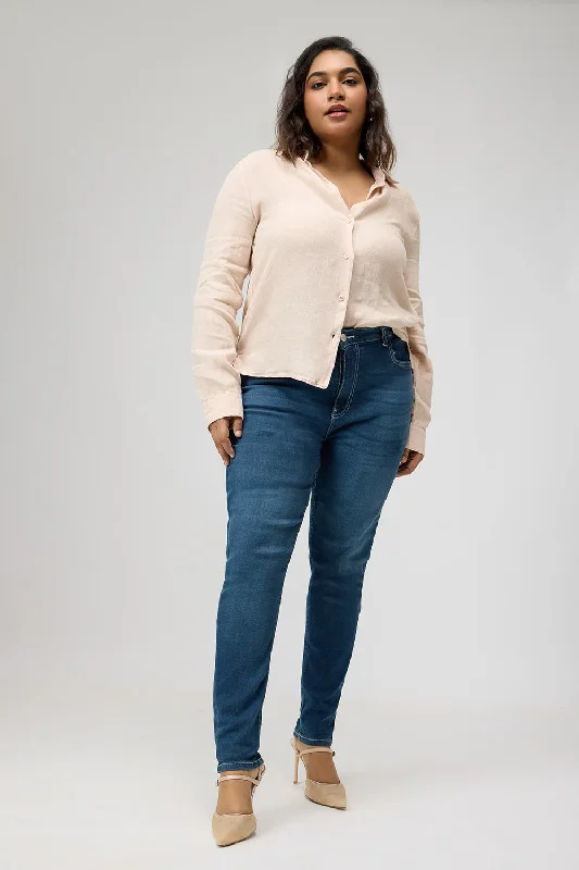 Eye-catching Personality Curve Twilight Blue Denim Skinny Jeans