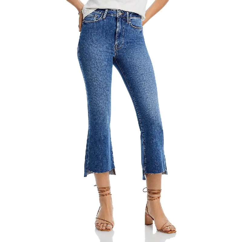 Classic Color Le Crop Womens Raw Hem Denim Flared Jeans