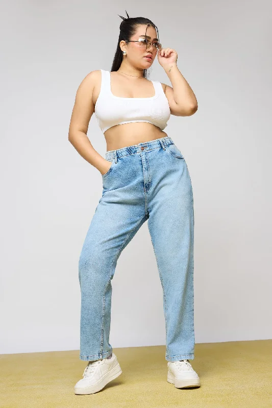 Easy Chic Light Blue Leisure Elasticated Curve Mom Fit Jeans