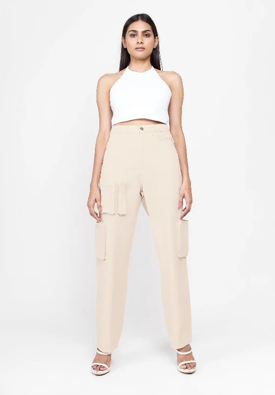 High-quality Fabrics Palish Peach Straight Fit Utility Jeans