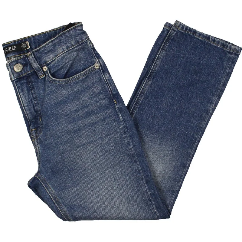 French Style Petites Womens Denim Distressed Ankle Jeans