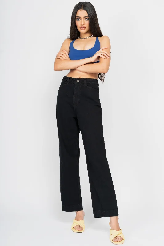 Elegant Outline Black Straight Fit Jeans