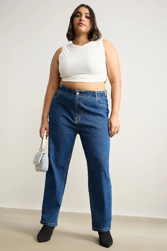 Relaxed Fits Stretchy Denim Blue Mom Jeans