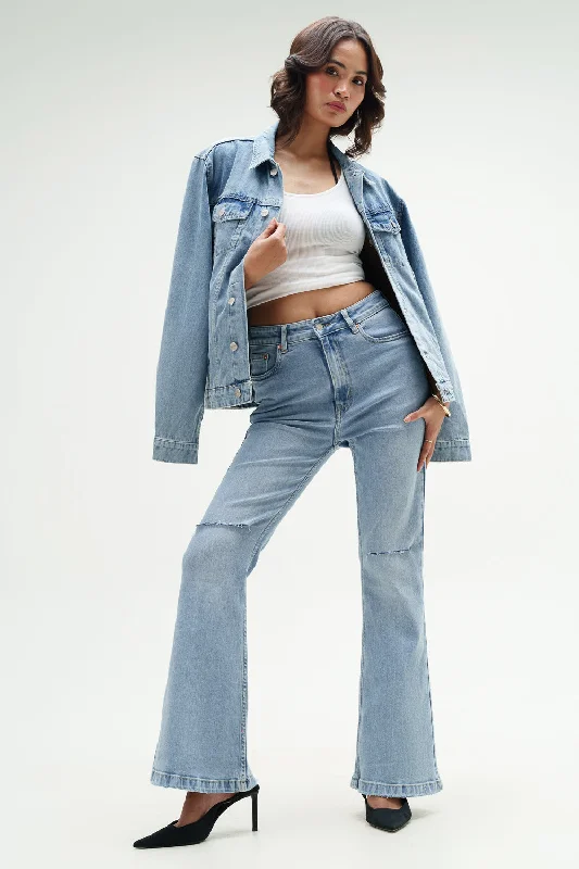 Ethnic Style Crystal Blue Bootcut Jeans