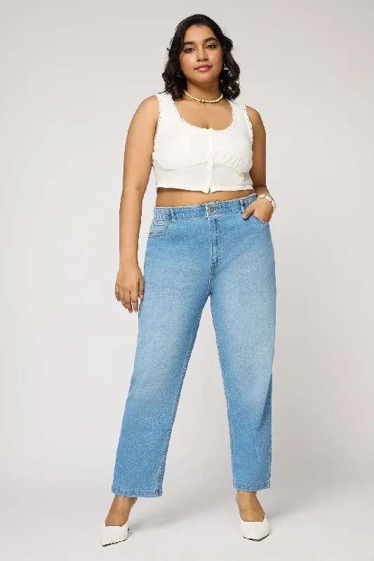 Timeless Style Dynamic Blue Elasticated Curve Mom Jeans