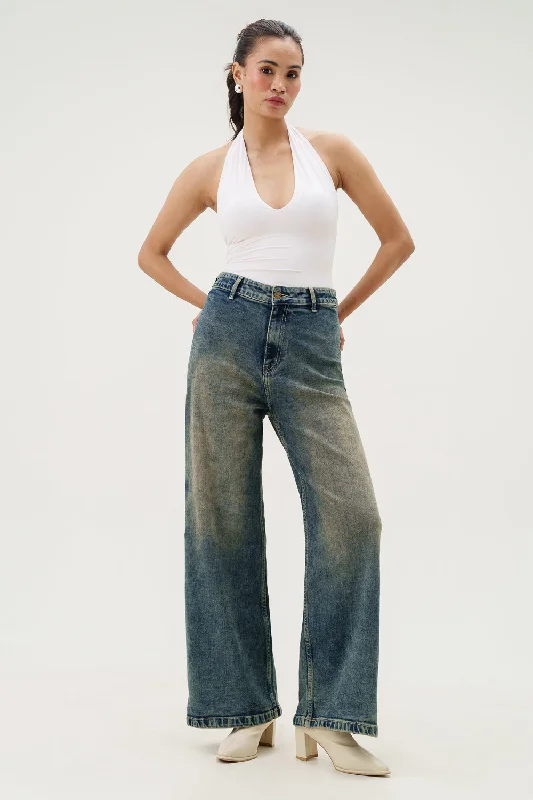 Breezy Outfits Old Soul Blue Retro Flare Stretch Jeans