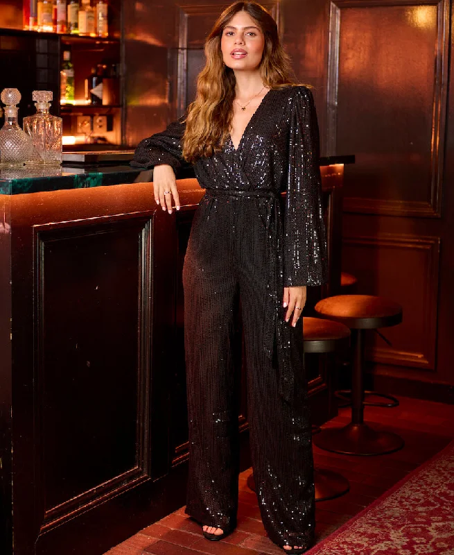 Fresh And Natural Black Sequin Jersey Jumpsuit
