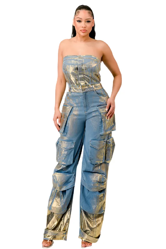 Fashion Wear Denim Metallic Jumpsuit