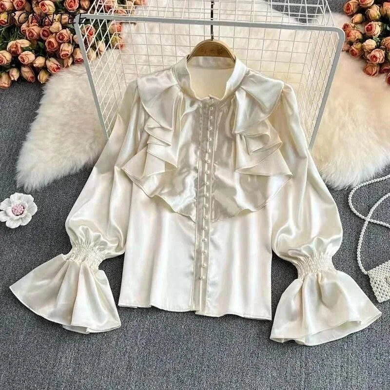 Goddess Style Kale Ruffled Satin Blouse