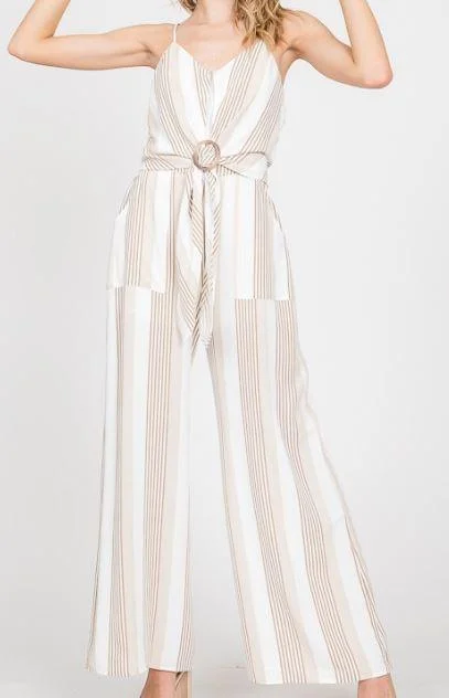 Soft Comfort Multi Stripe Belted Jumpsuit