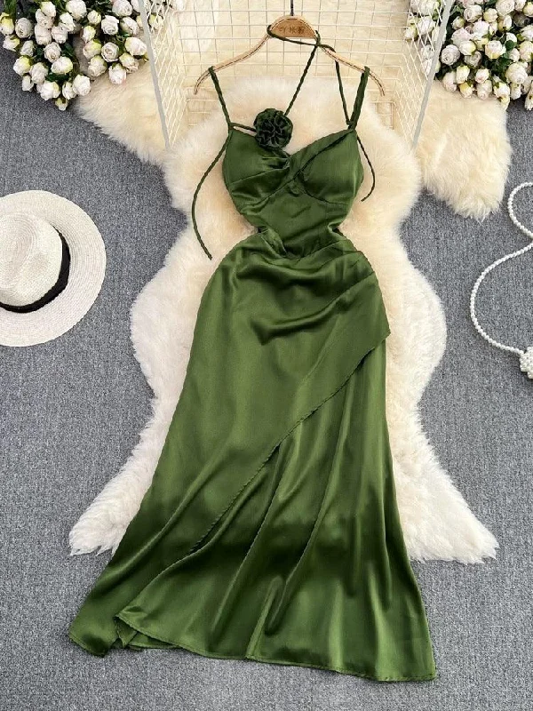 Romantic Data Olive Rosette Midi Dress