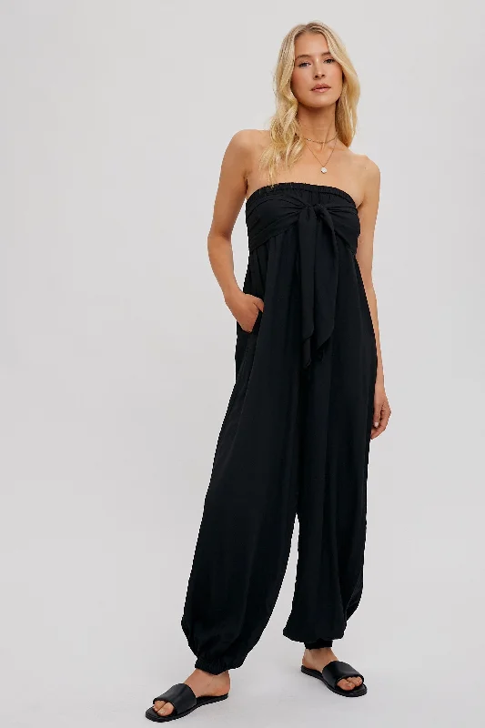 Layered Style The Relaxed Front-Tie Jumpsuit in Black