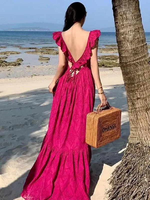Relaxed Fit Saz Summer Maxi Dress in Pink