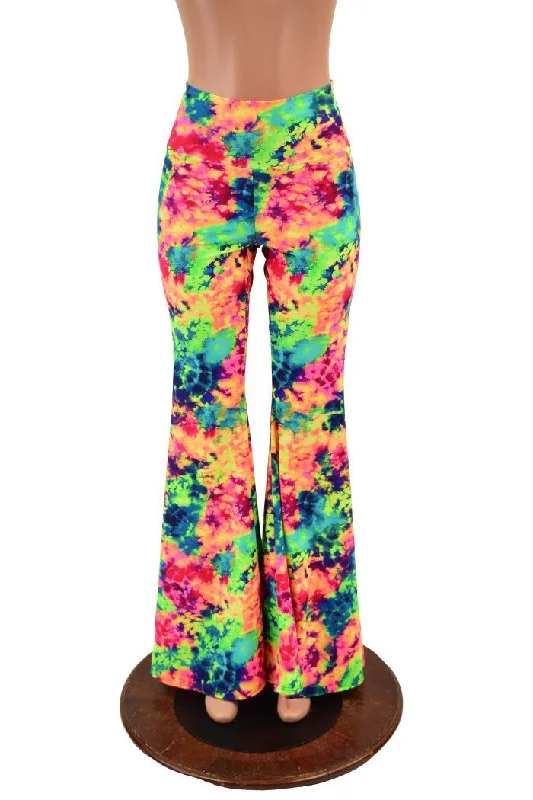 Breathable Design Acid Splash High Waist Solar Flares with Back Pockets