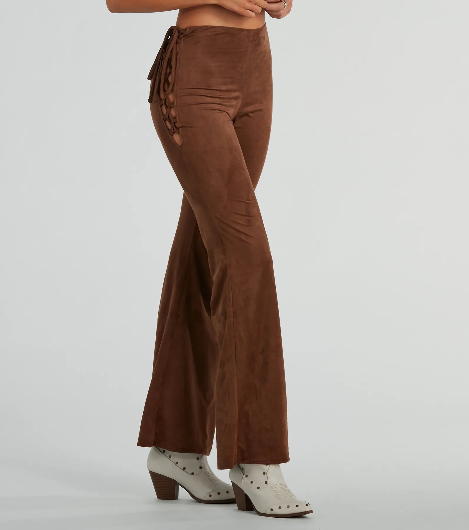 Elegant Design All Laced-Up Flare Faux Suede Pants