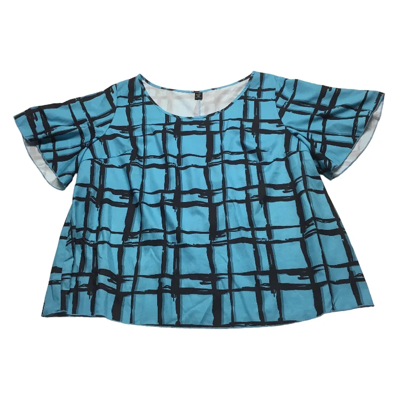 Stylish Fit Black & Blue Top Short Sleeve Shein, Size 3x