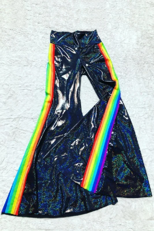 Modernism Womens Black Holographic Retro Rainbow Solar Flares