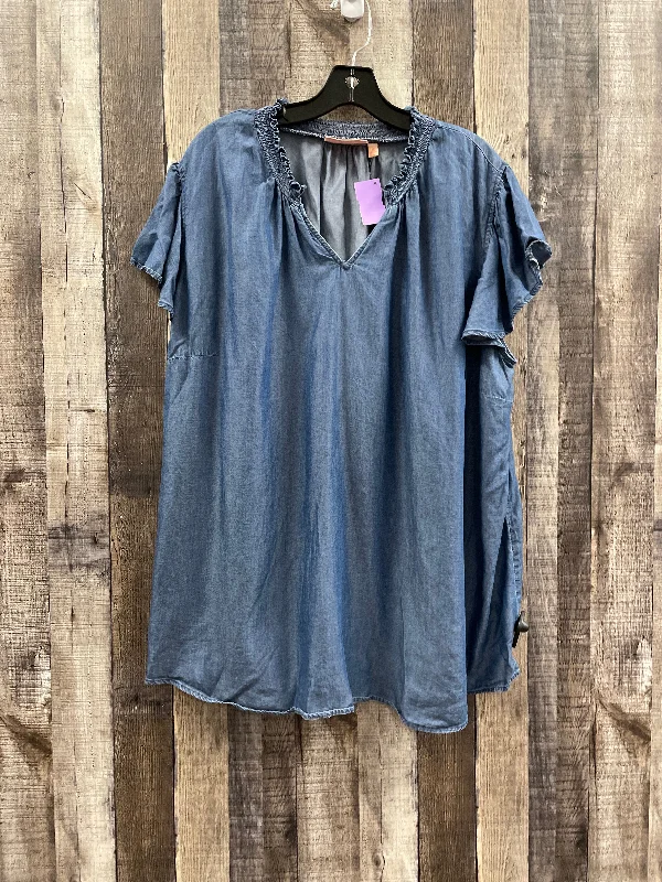 Fashionable And Versatile Blue Top Short Sleeve Evri, Size 3x