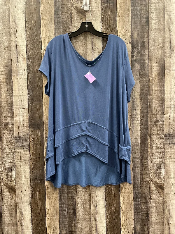 Noble Temperament Blue Top Short Sleeve Green Tea, Size 2x